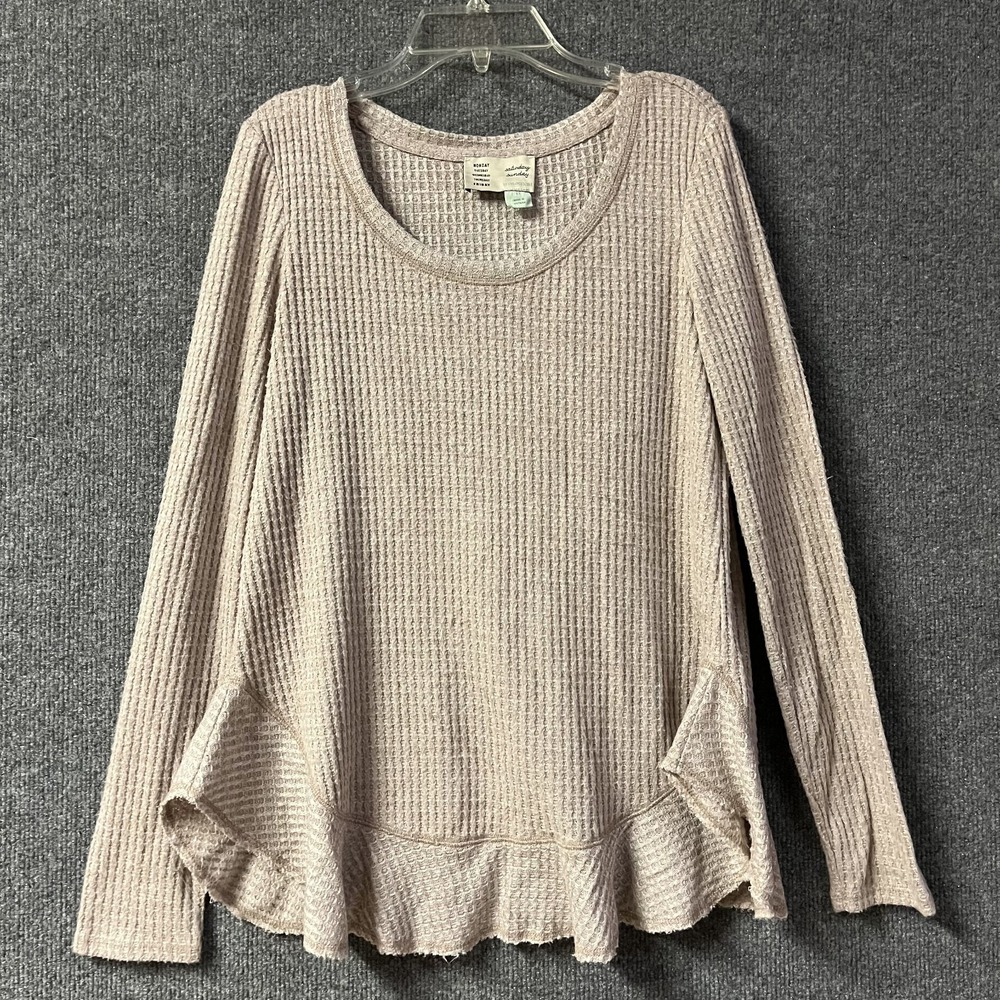 By Anthropologie Saturday Sunday Top Womens XS Cream Waffle‎ Knit Stretch